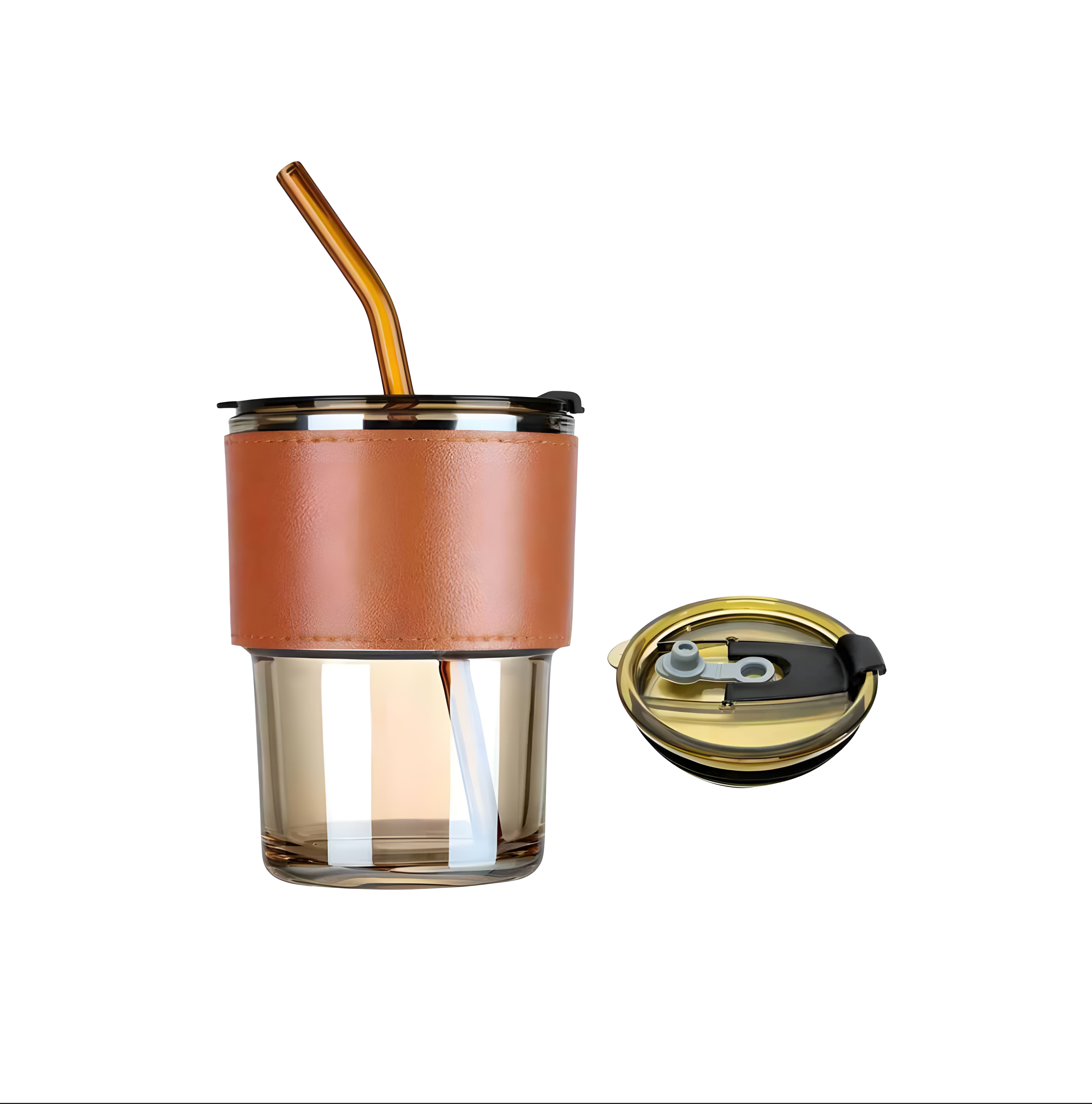 Glass Mug with Straw and Cover 350ML
