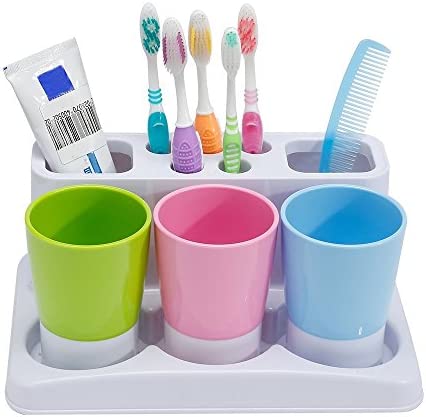 Toothbrush Toothpaste Holder Stand with Rinse Cups(MUN-1123135)