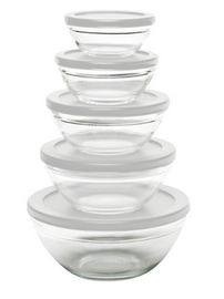 Glass Bowl, Food Storage Container with White Lid 5 Pcs (MUN-1124747)