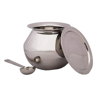 PONGAL POT WITH LID, ROUND LADLE/SPOON - STAINLESS STEEL  (MUN-1114459)