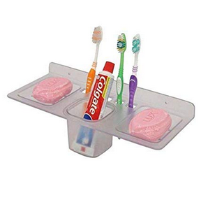  Toothbrush Toothpaste Soap Dish Bathroom Organizer Stand 4-in-1 Holder (MUN-1115615)