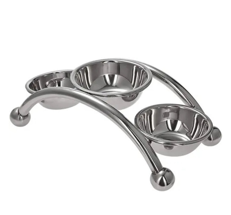 Stainless Steel Bridge Design Salad Stand or Chutney Stand with 3 Bowls (1117484)