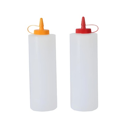 wide mouth cylinder condiment squeeze bottles with nozzle ketchup dispensing cap(MUN-1114395)