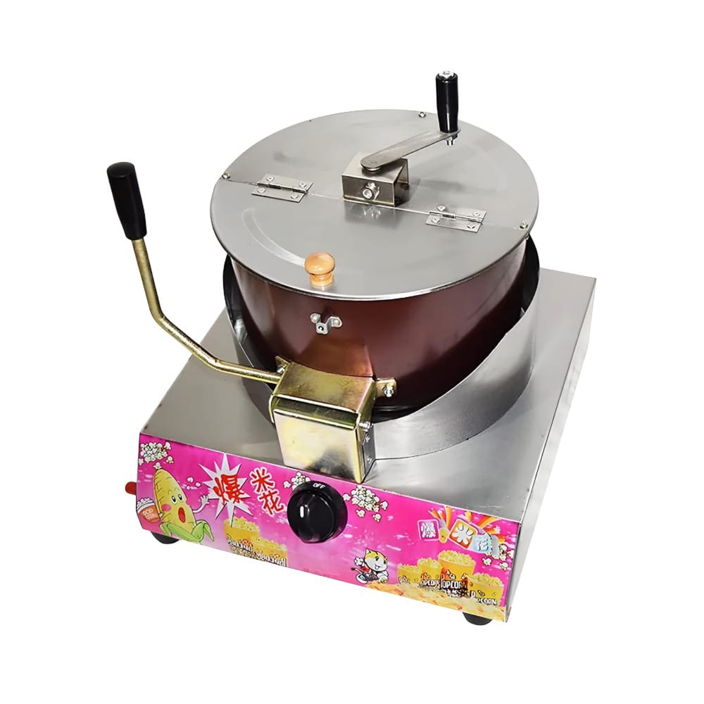 Gas Type Popcorn Machine, Commercial Crank Pop Corn Machine, Interior Non-Stick Teflon Pot and Crank