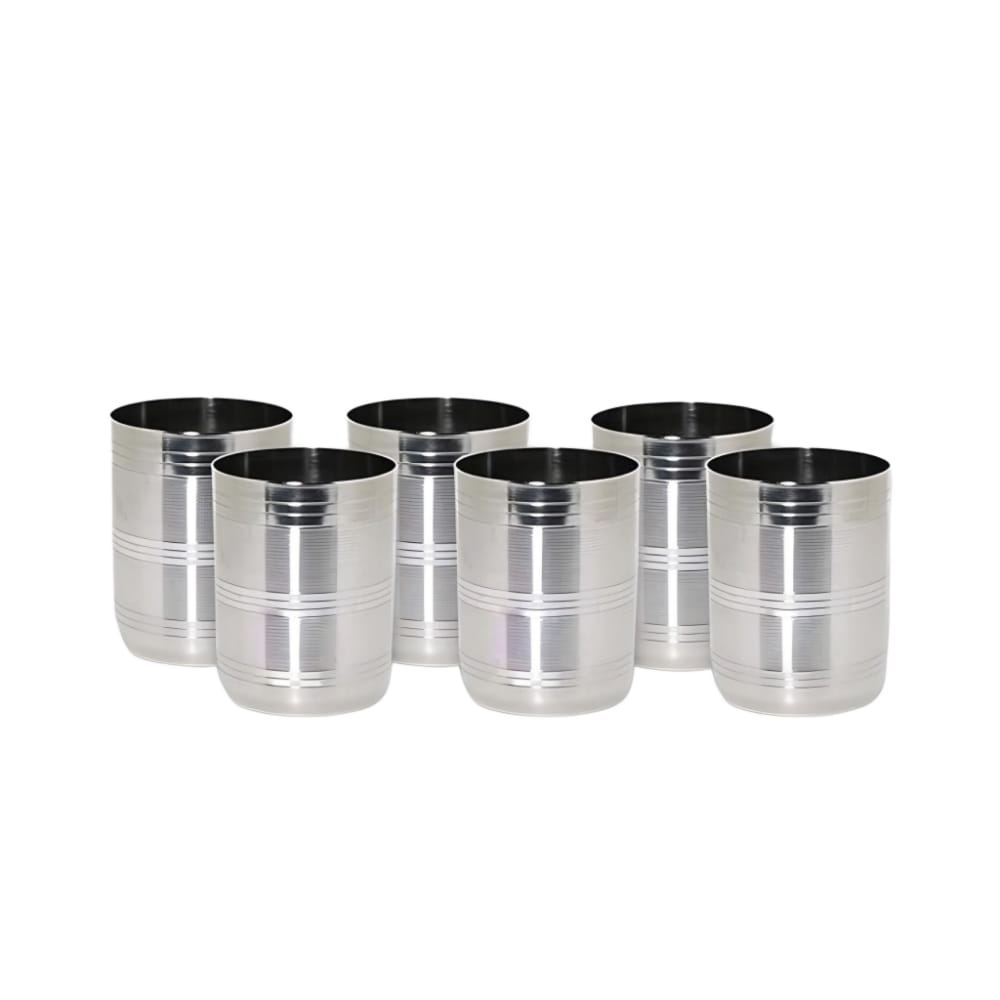 Stainless Steel Glass, Drinking Set of 6 Silver Steel Glass 200ML. (MUN-1113562)