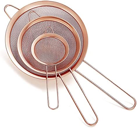 4 Copper Fine Mesh Strainer Stainless Steel Kitchen Rose Gold Sieve Fine Mesh With Handle Handheld S