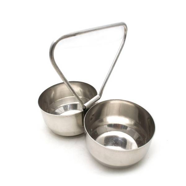 Stainless Steel attached 2 Bowls with solid handle(MUN-1118112)