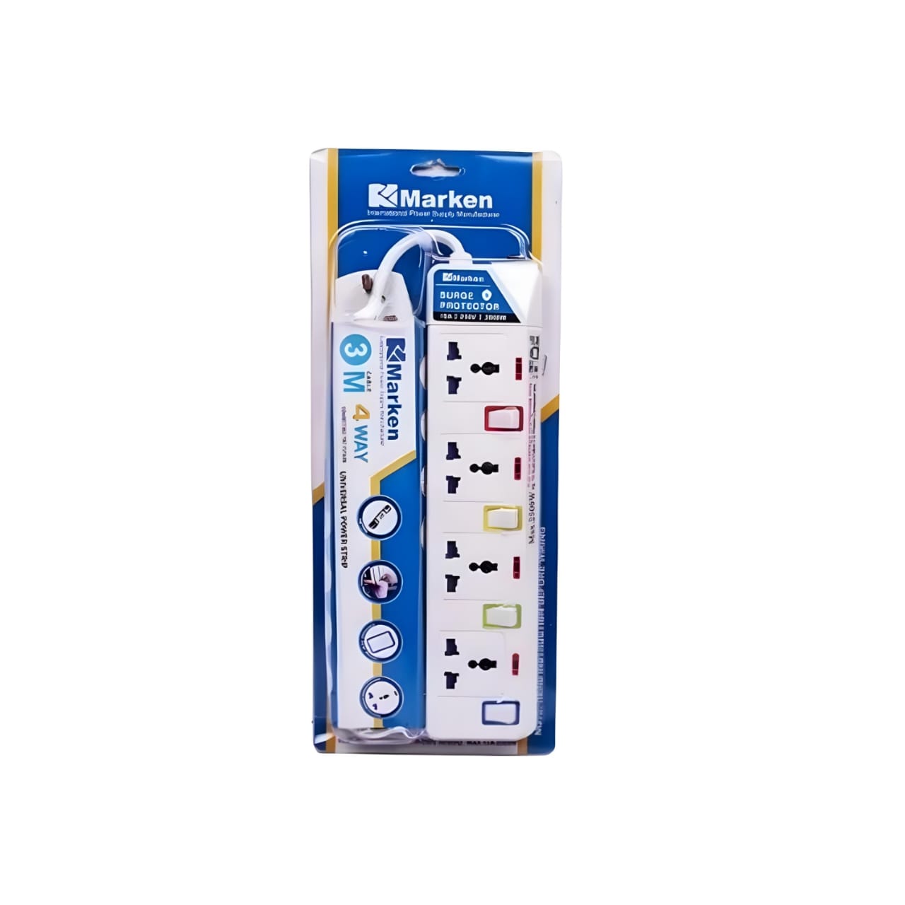 Multi Plug, Power Strip, Marken 4 way Extension with Surge Protector (MUN-1120178)