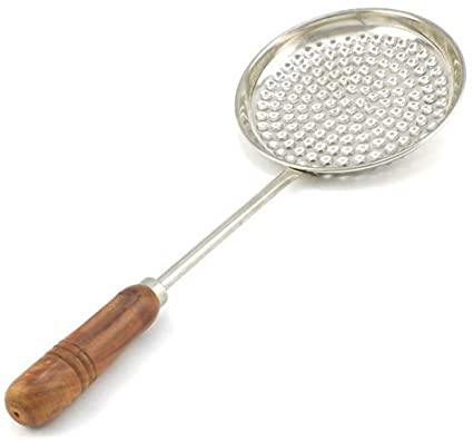 Modernshop Stainless Steel Frying Boondi Jhara with Long Wooden Handle(MUN-1111881)