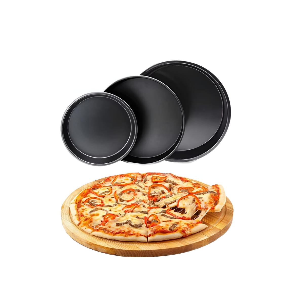 Non-Stick Pizza Baking Tray Round 3pcs Set  (MUN-1123628)