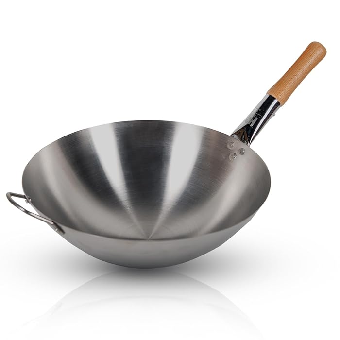 Chinese Wok with Wooden Handle Stainless Steel (MUN-1123297)