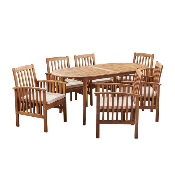 Dining Set with Cushions - Phoenix Outdoor Acacia 6-Seater (MUN-1145411)