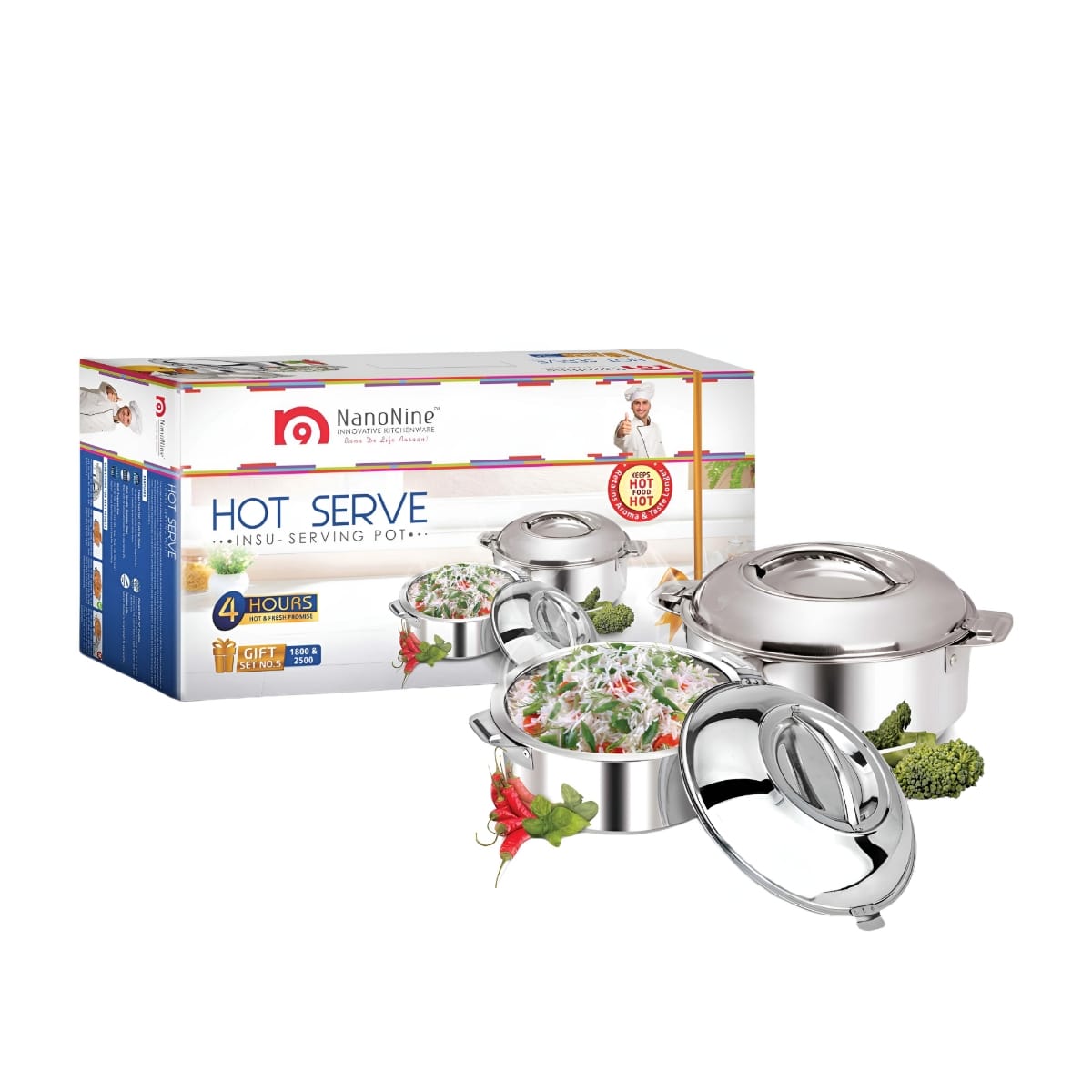 Serving Pot-Belly Insu Stainless Steel Casserole, 2000ml (MUN-1115233)