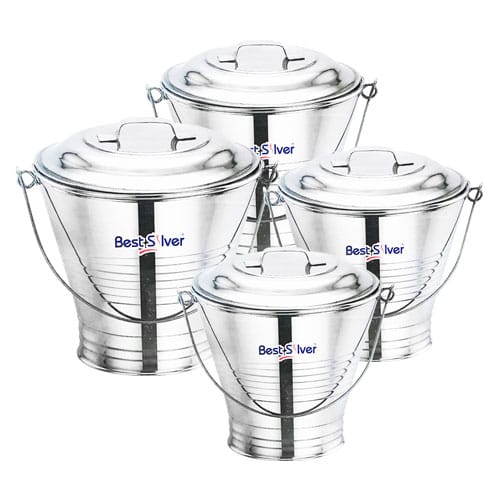 Bucket with Lid, Food Storage With Lid - Stainless Steel 4 pcs Mudi Bucket (MUN-1119187)