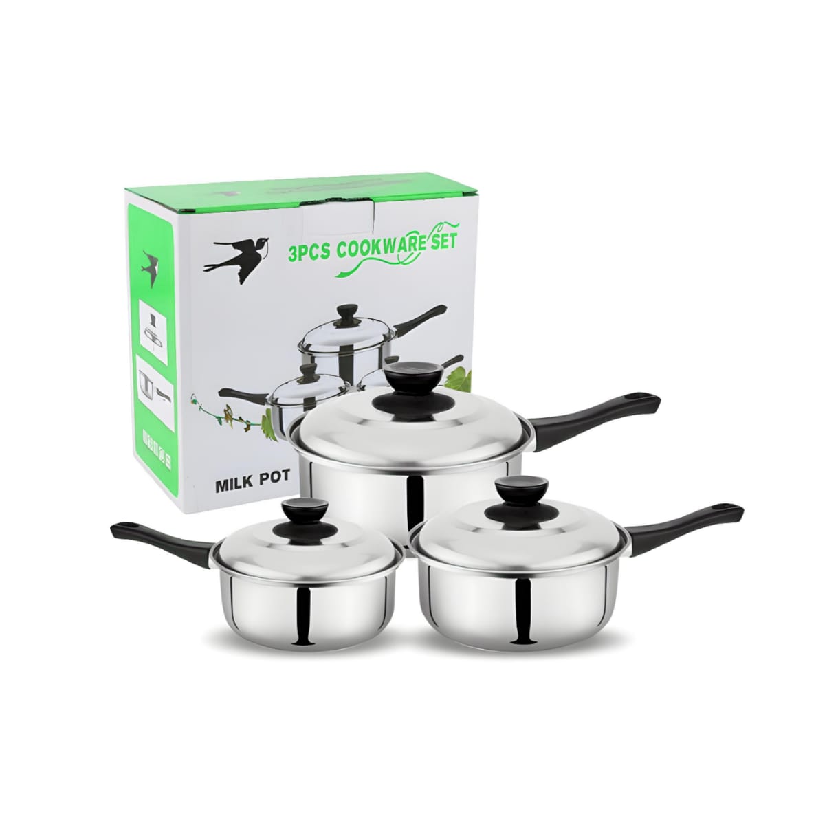 Saucepan Set with Glass Lids Stainless Steel (MUN-1119382)