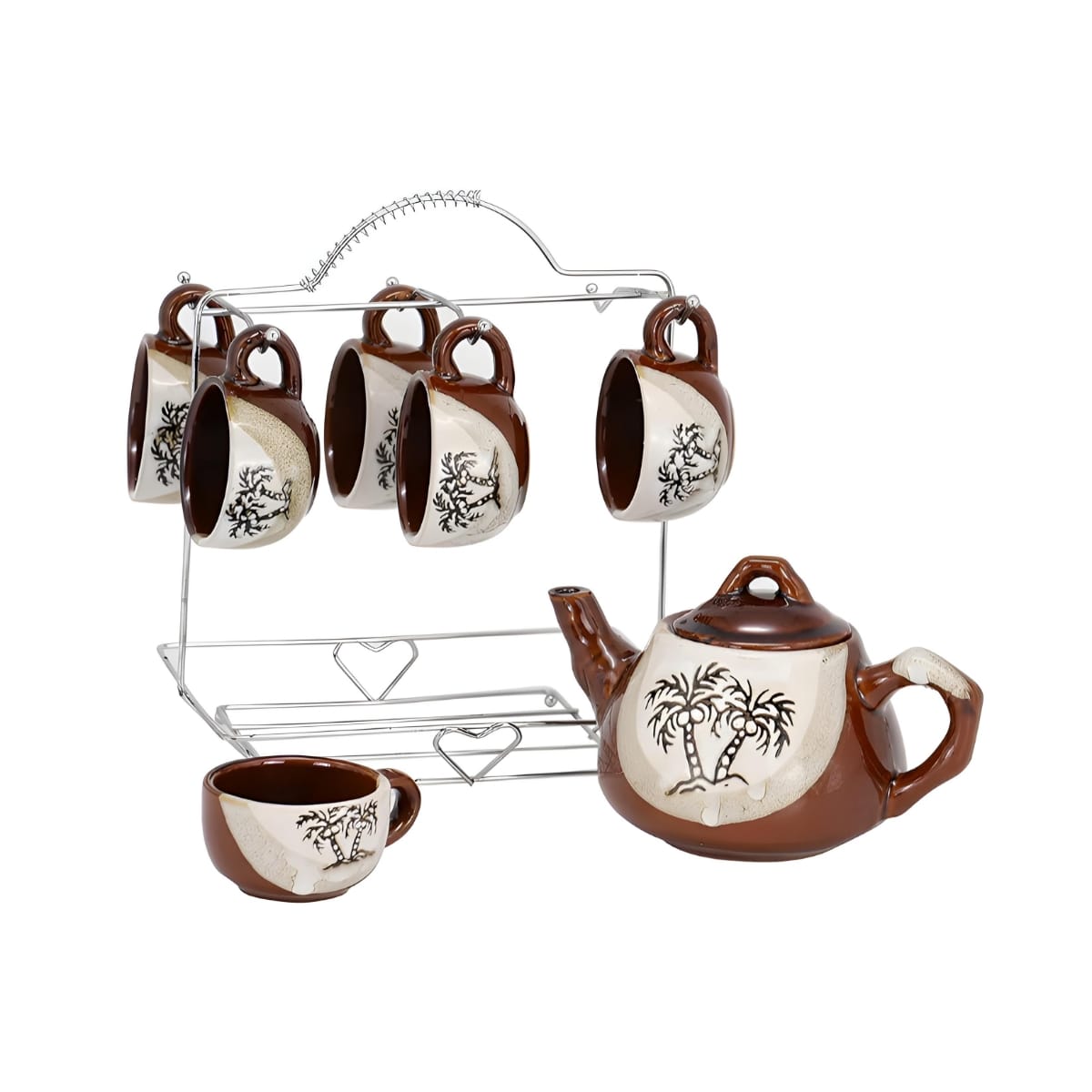 Brown Coconut Tree Ceramic Tea Set 8 Pieces  (MUN-1119779)