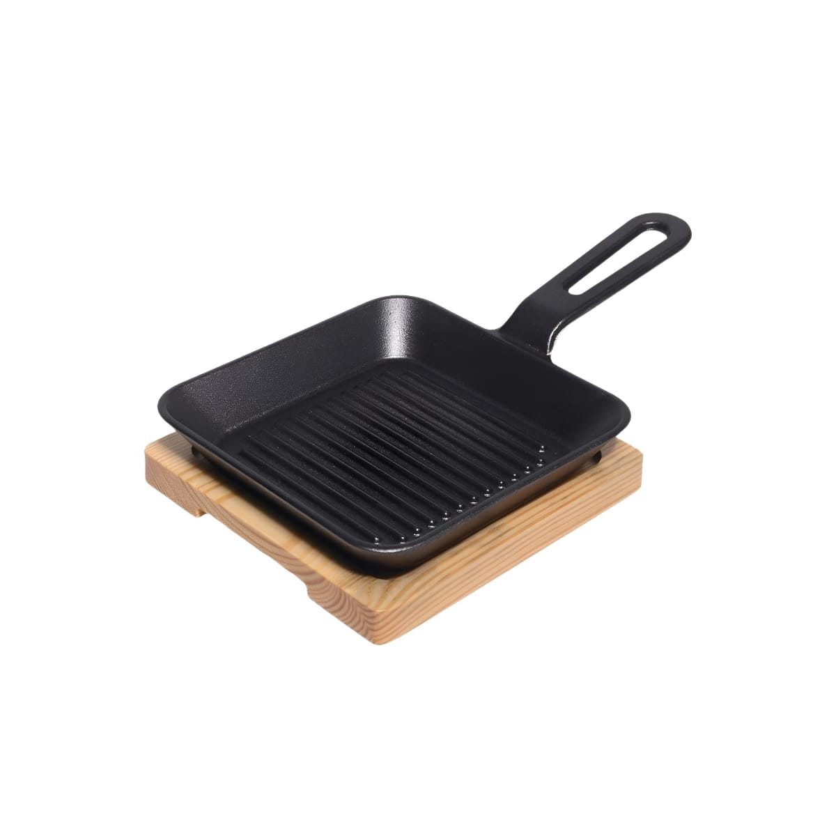 Cast iron squared sizzling platter with wooden board(MUN-1120574)