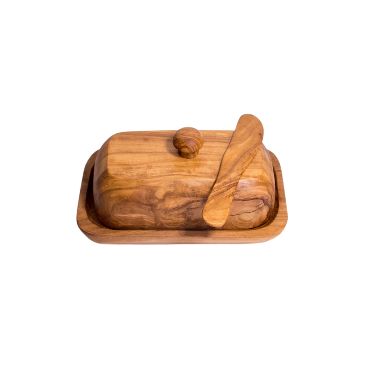 Olive wood butter container with knife(MUN-1121392)