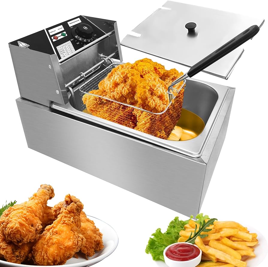 Electric Deep Fryer (Single Tank with Temperature Control and Large Basket)