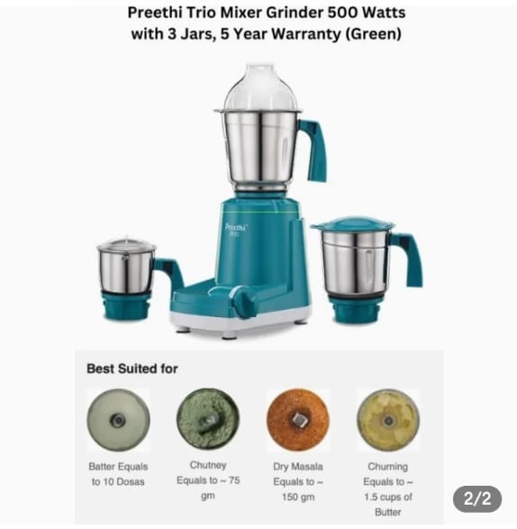 Mixer Grinder 3 Jar MG158 Preethi Trio (MUN-1119037)