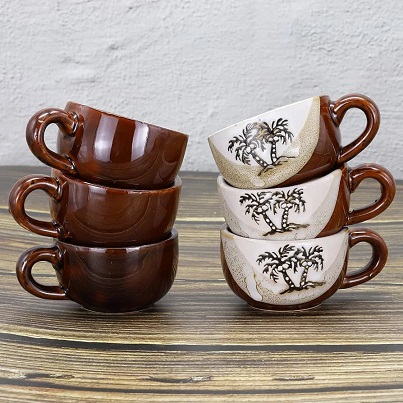 Brown Coconut Tree Ceramic Tea Set 8 Pieces  (MUN-1119779)