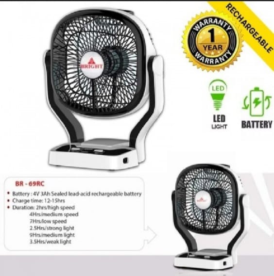 Bright Rechargeable 8 Inch Mini Fan With Light BR69RC (MUN-1121586)