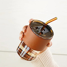 Glass Mug with Straw and Cover 350ML