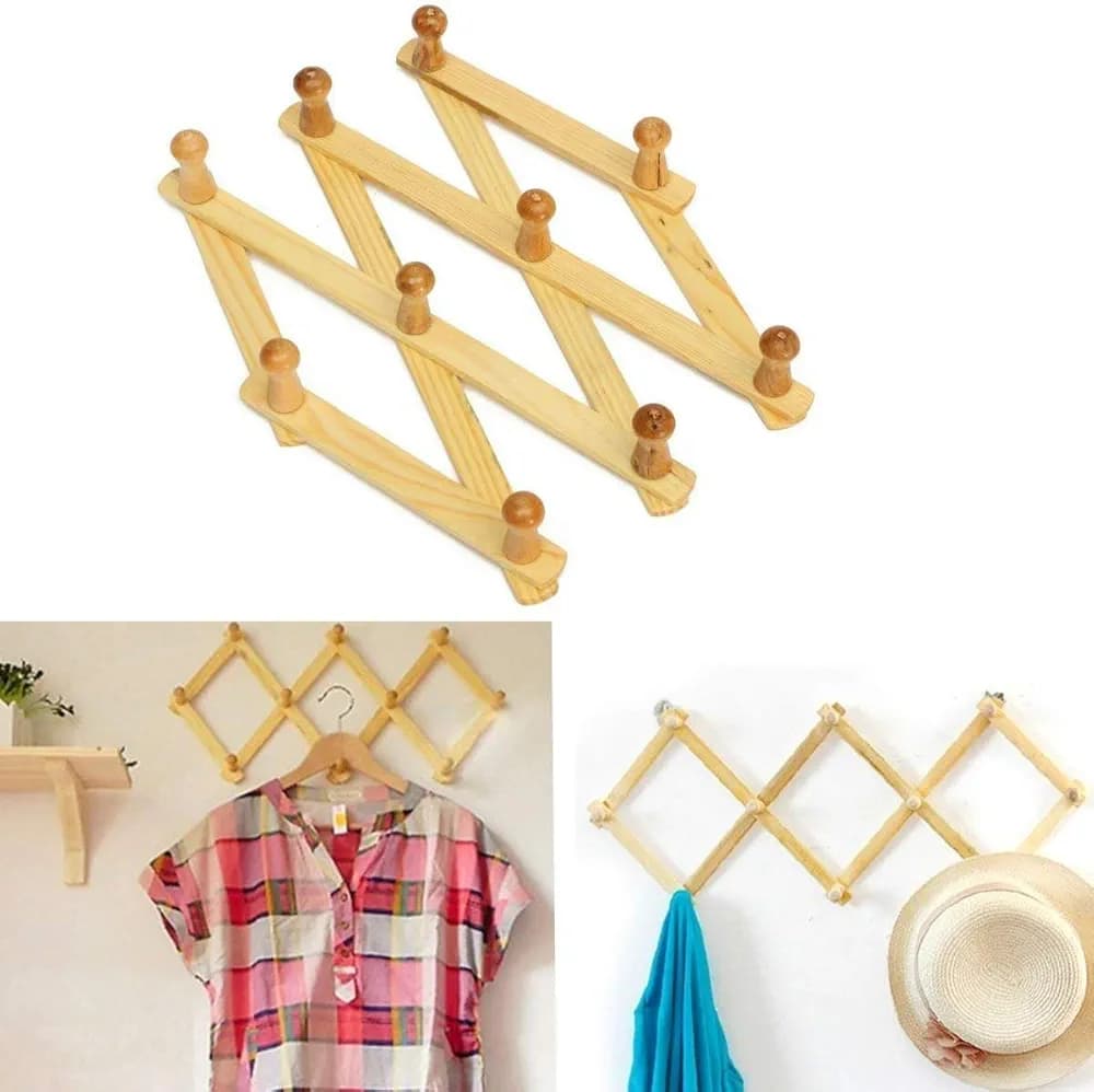 Wooden Expandable Wall Mounted Cloth Hangers with 10 Hooks (MUN-1119677)