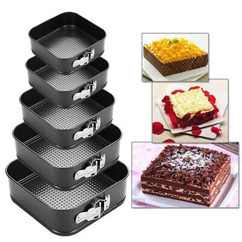 Cake Baking Mould Tray (Square Shape ) 5pcs Non Stick Springform Square Cake Pans - Black