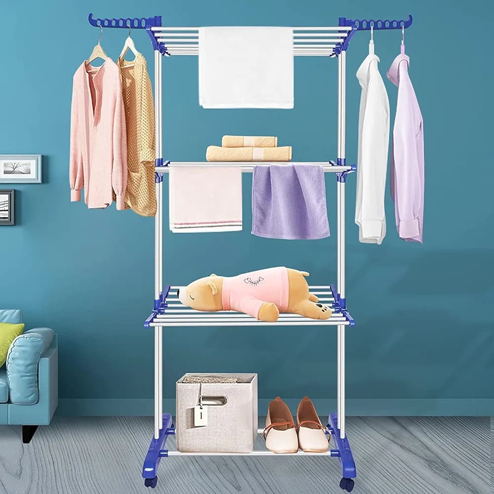 Adjustable Cloth Drying Rack with Wheels 3 Layer 