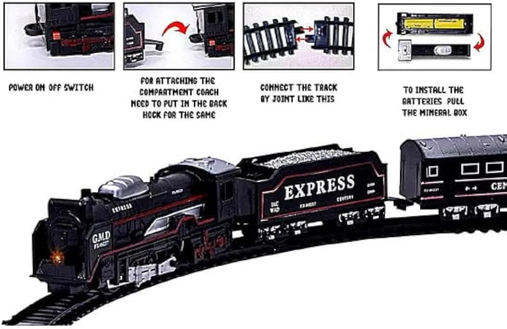 Black Train and Train Set,13 Pieces Battery Operated Toy Set for Kids (TOY694)