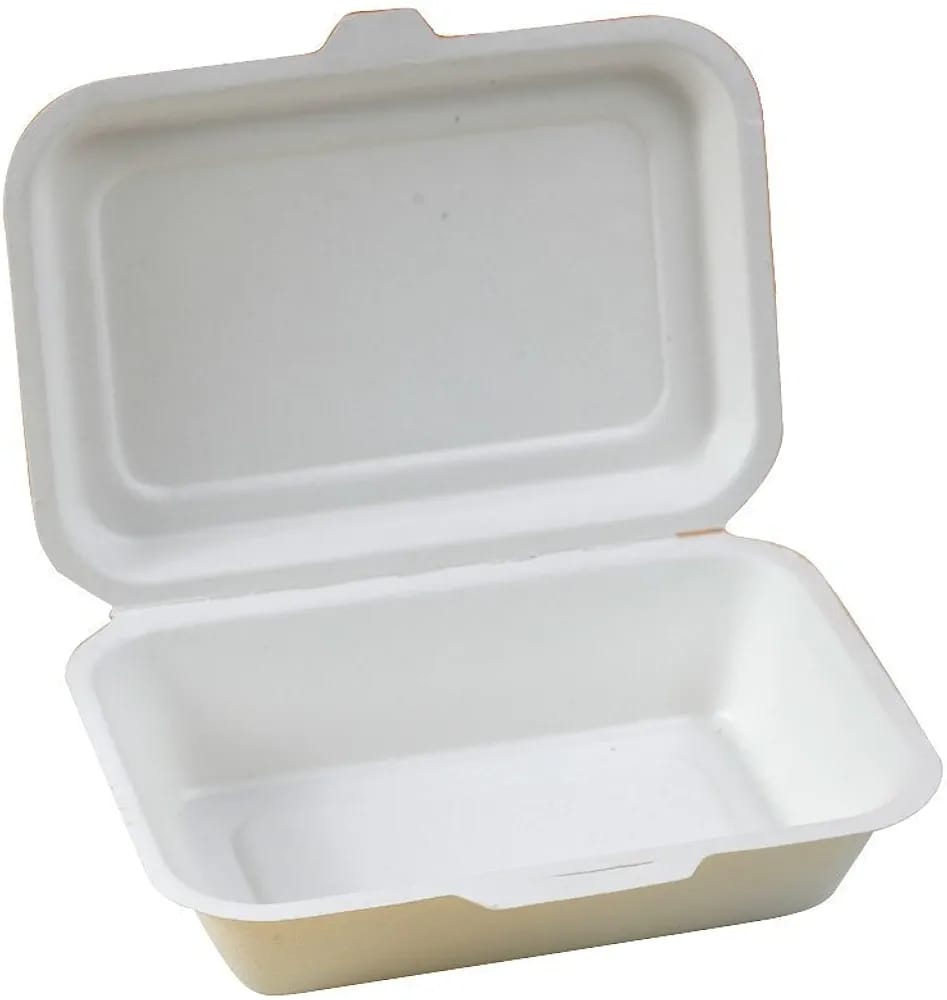 9X6 Bagasse Hinged Container-White(CRI0019)