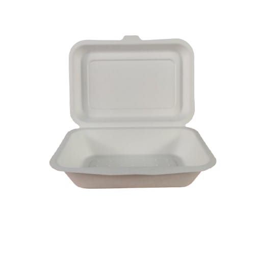 7X5 Bagasse Hinged Container-White(CRI0020)