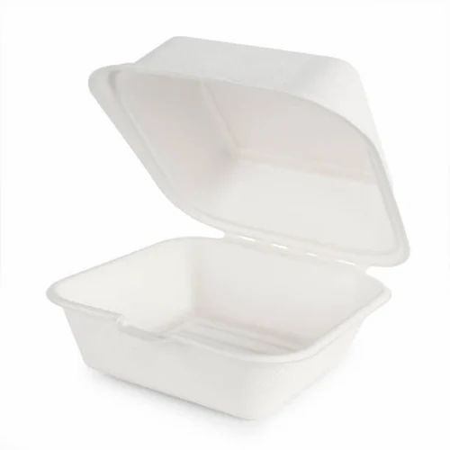 6X6X3.5 Inch Bagasse Burger Box-White(CRI0021)