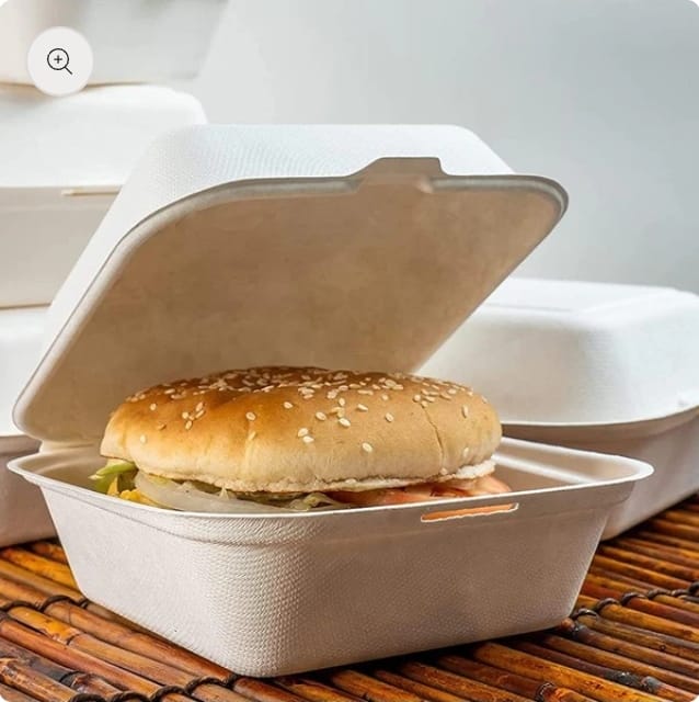 6X6X3.5 Inch Bagasse Burger Box-White(CRI0021)