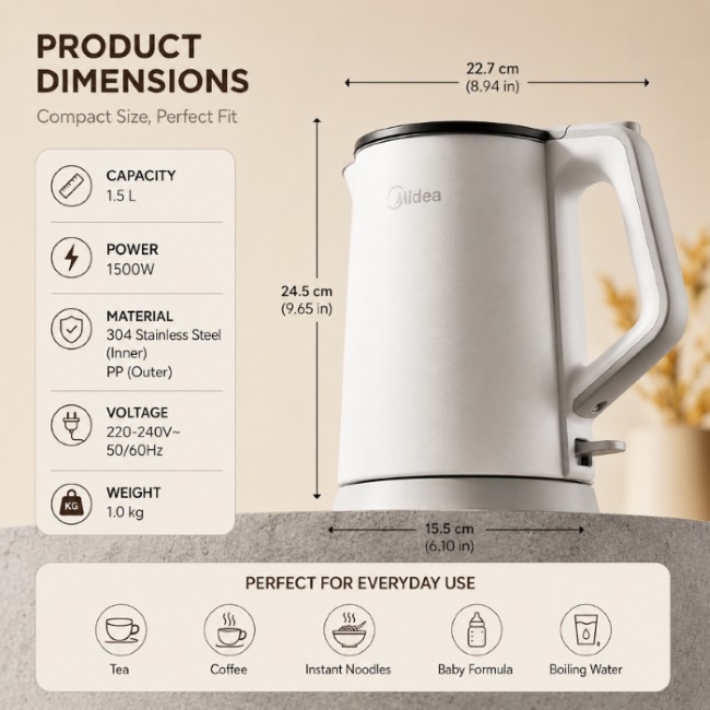 Midea Electric Kettle MK-SHColour102A2 (KTL044)