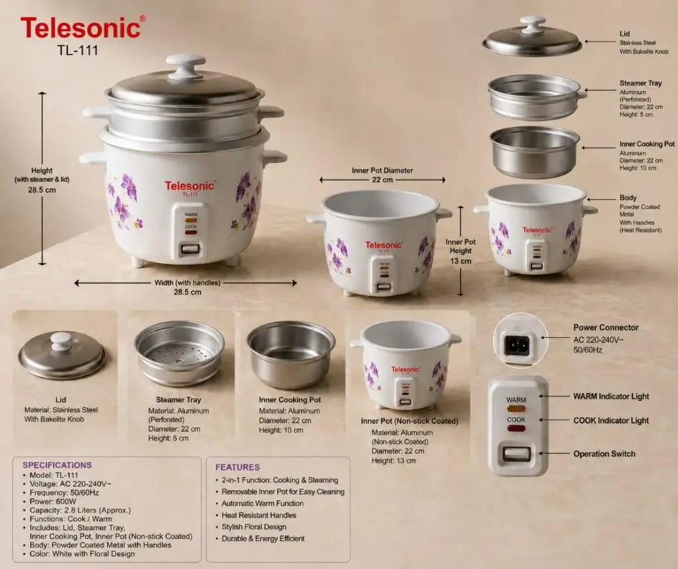 TELESONIC RICE COOKER 1L TL - 111  (RIC022)